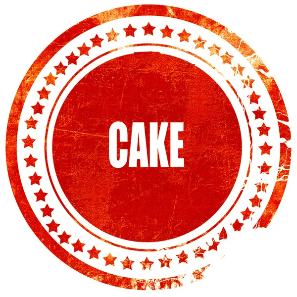 Смачний знак торта, гранжева червона гумова марка на твердому білому ба — стокове фото
