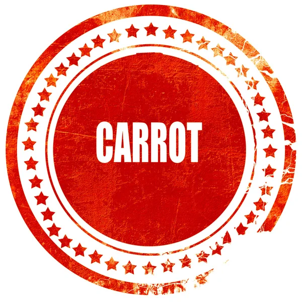 Delicioso signo de zanahoria, sello de goma roja grunge en un blanco sólido — Foto de Stock