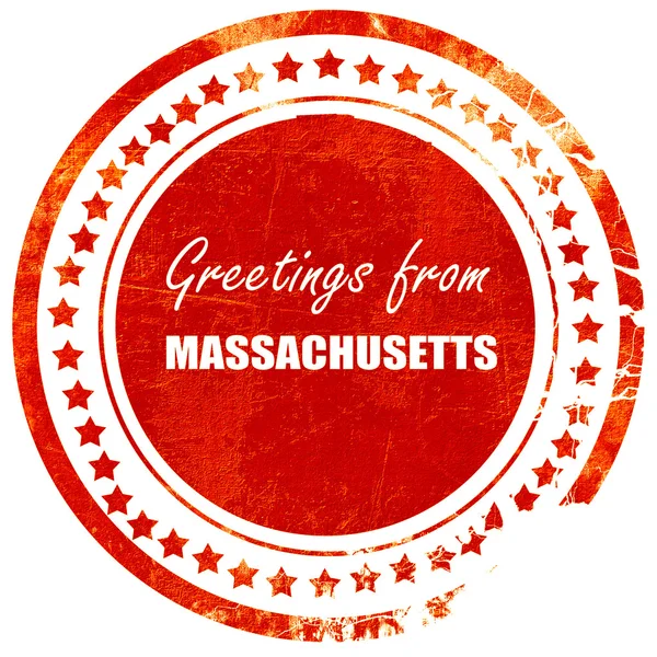 Groeten uit Massachusetts, grunge rode rubber stempel op een solide — Stockfoto