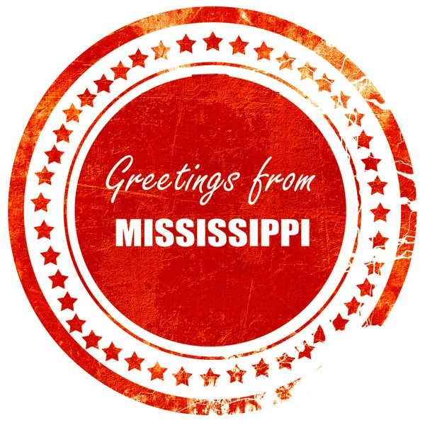 Saudações de Mississippi, selo de borracha vermelha grunge em um sólido w — Fotografia de Stock
