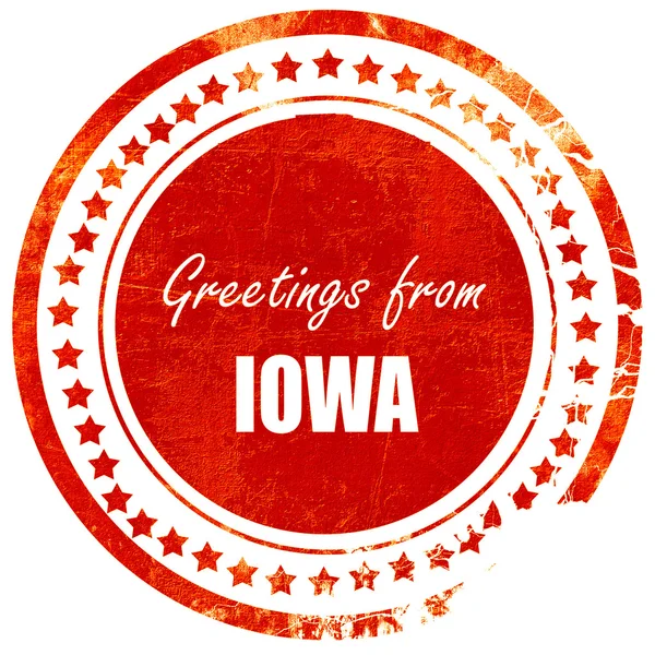 Saudações de Iowa, selo de borracha vermelha grunge em um ba branco sólido — Fotografia de Stock
