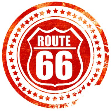 Route 66 işareti, düz beyaz backgrou üzerinde grunge kırmızı kauçuk damga