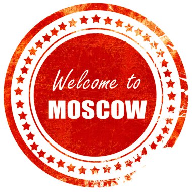 Moskova'ya hoş geldiniz, düz beyaz sırta kırmızı lastik damga