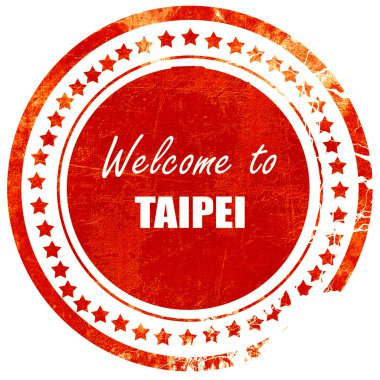 Taipei hoş geldiniz, düz beyaz sırt üzerinde grunge kırmızı kauçuk damga