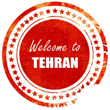 Tahran'a hoş geldiniz, düz beyaz sırta kırmızı lastik damga