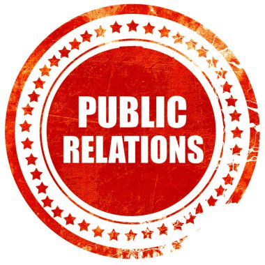 public relations, grunge red rubber stamp on a solid white backg
