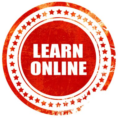 öğrenmek Online, grunge kırmızı lastik damga sağlam bir beyaz adam üzerinde
