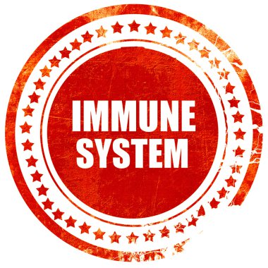 bağışıklık sistemi, grunge kırmızı lastik damga sağlam bir beyaz adam üzerinde