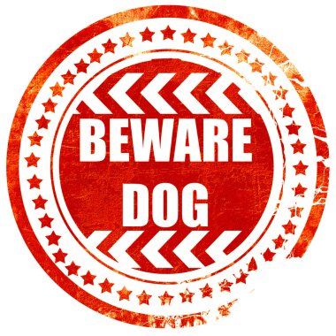 Köpek işareti dikkat, katı beyaz bac üzerinde grunge kırmızı kauçuk damga