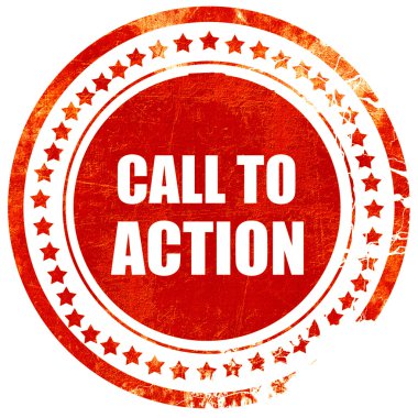 eylem çağrısı, grunge kırmızı lastik damga üzerinde sağlam bir beyaz backgro