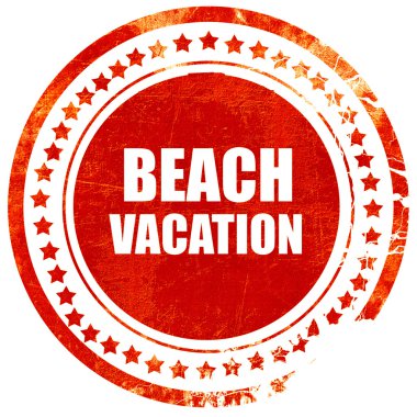Beach Tatil, grunge kırmızı lastik damga üzerinde sağlam bir beyaz backgro