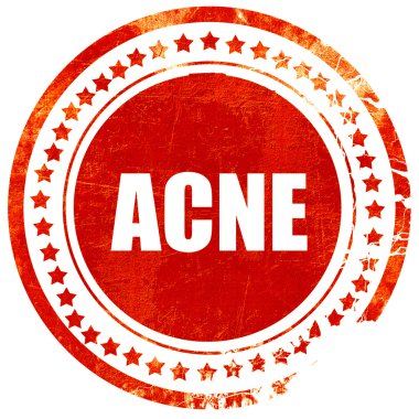 akne, düz beyaz arka plan üzerinde grunge kırmızı kauçuk damga