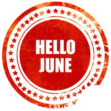 merhaba haziran, düz beyaz bir arka plan üzerinde grunge kırmızı kauçuk damga