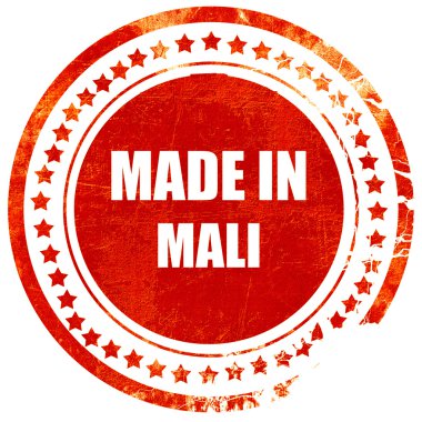 Mali made in, grunge kırmızı kauçuk damga düz beyaz backgroun