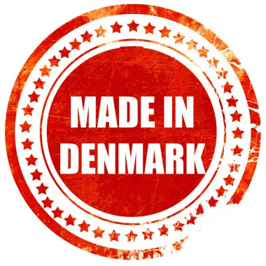 Danimarka'da yapılmış, düz beyaz bir backgr üzerinde grunge kırmızı kauçuk damga