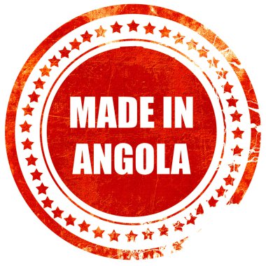 Angola made in, düz beyaz bir backgro üzerinde grunge kırmızı kauçuk damga