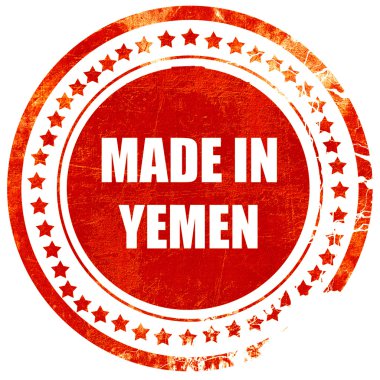Yemen'de yapılmış, düz beyaz backgrou üzerinde grunge kırmızı kauçuk damga
