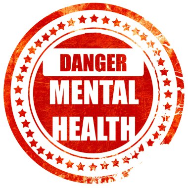 Ruh sağlığı işareti, düz beyaz ba üzerinde grunge kırmızı kauçuk damga