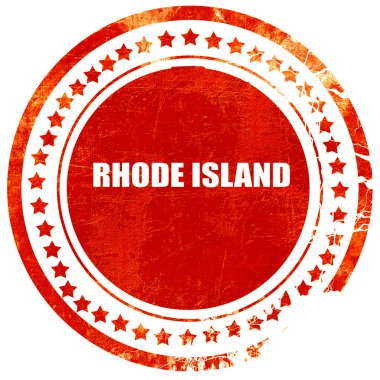 Rhode Island, grunge kırmızı lastik damga üzerinde sağlam bir beyaz backgrou