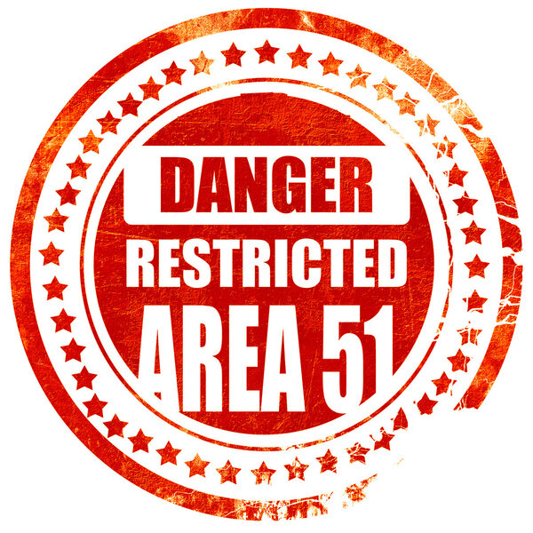 area 51 sign, grunge red rubber stamp on a solid white backgroun