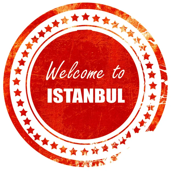 Welkom in Istanbul, grunge rode rubber stempel op een effen witte ba — Stockfoto