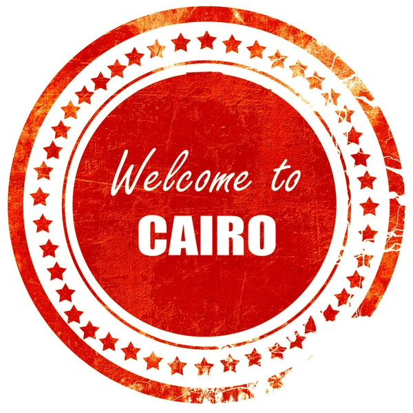 카이로에 오신 것을 환영합니다, 단단한 흰색 백에 그런지 빨간 고무 스탬프 — 스톡 사진
