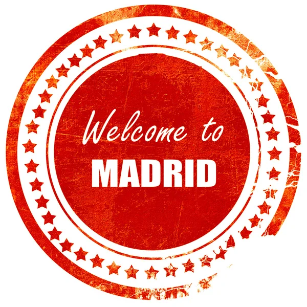 Witamy w Madrycie, czerwona pieczęć gumy grunge na stałe białe plecy — Zdjęcie stockowe