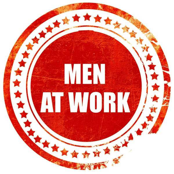 Hommes au travail, timbre grunge en caoutchouc rouge sur fond blanc massif — Photo