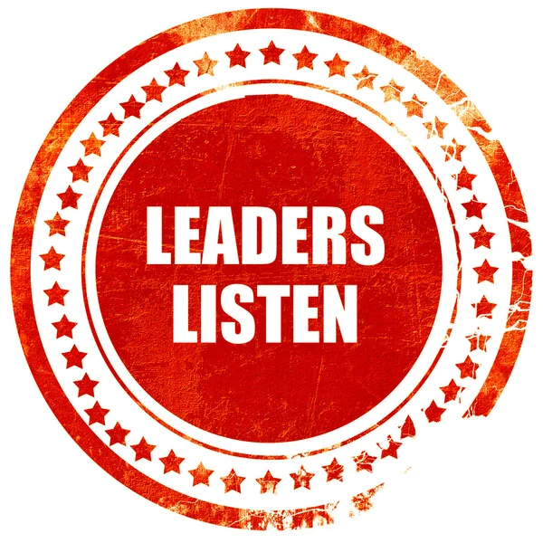 Líderes ouvir, grunge selo de borracha vermelha em um backgro branco sólido — Fotografia de Stock