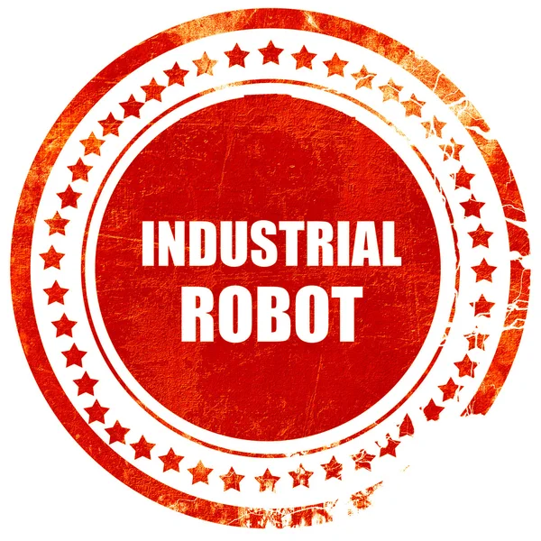 Robot industrial, sello de goma roja grunge en un respaldo blanco sólido —  Fotos de Stock