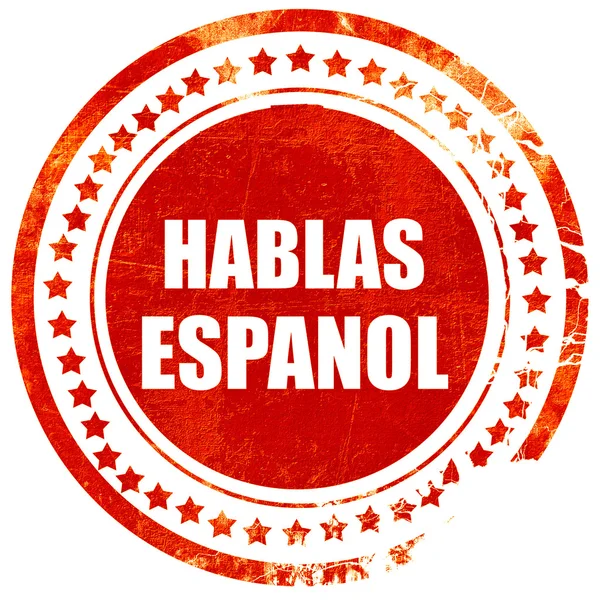 Hablas Espanol, grunge piros gumi bélyegző egy szilárd fehér backgro — Stock Fotó