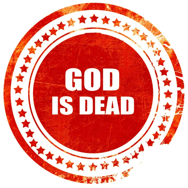 Isten meghalt, grunge piros gumibélyegző egy szilárd, fehér háttér — Stock Fotó