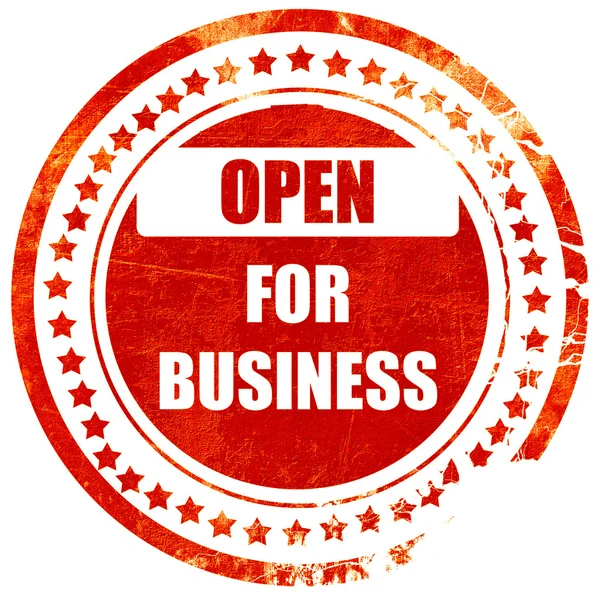 Open for business sign, grunge red rubber stamp on a solid white — Stock Photo, Image