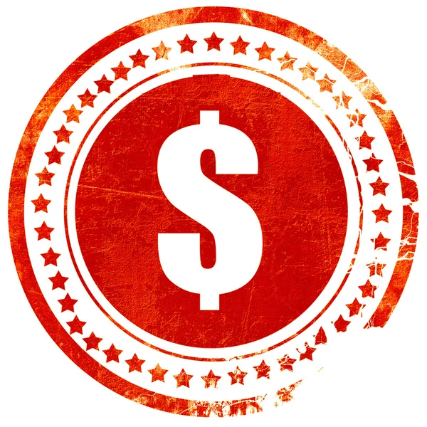 Sinal de dólar, selo de borracha vermelha grunge em um fundo branco sólido — Fotografia de Stock