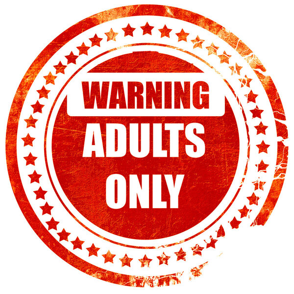 adults only sign, grunge red rubber stamp on a solid white backg