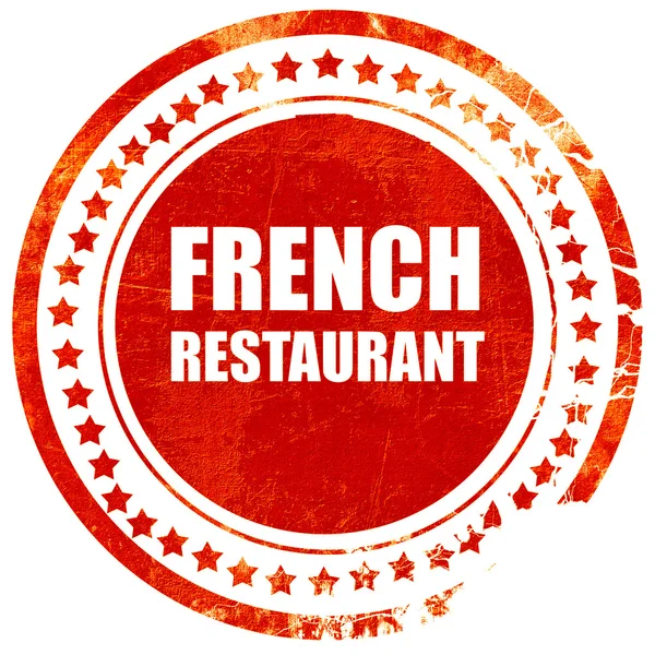 Deliciosa cozinha francesa, grunge selo de borracha vermelha em um whi sólido — Fotografia de Stock