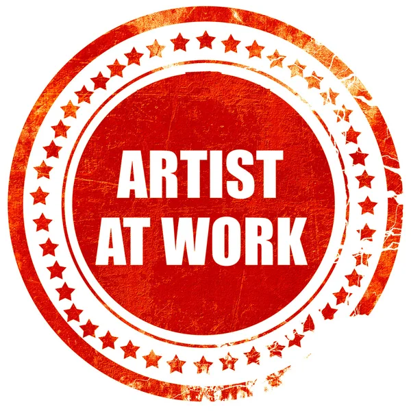 Künstler bei der Arbeit, Grunge roter Gummistempel auf festem weißem Backgro — Stockfoto