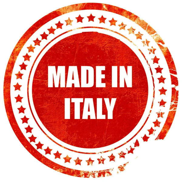 Wykonane we Włoszech, grunge czerwona pieczęć gumy na solidnej białej rynek — Zdjęcie stockowe