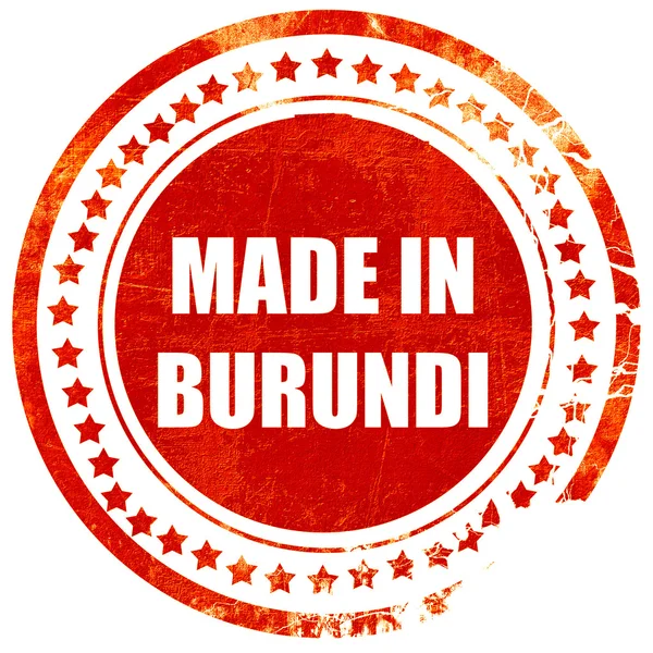 Hecho en burundi, sello de goma roja grunge en un fondo blanco sólido — Foto de Stock