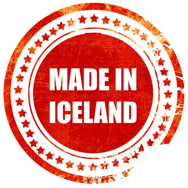 Зроблено в ісландії, гранжева червона гумова марка на твердому білому фоні — стокове фото