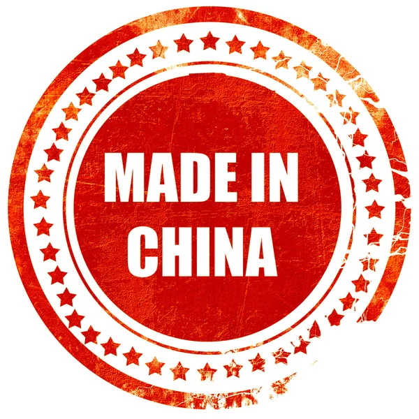 Hecho en china, sello de goma roja grunge en un fondo blanco sólido —  Fotos de Stock