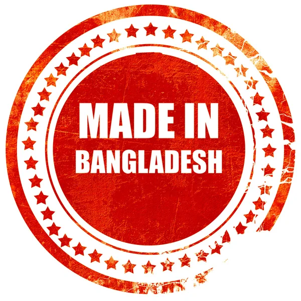 Зроблено в бангладеші, гранжевий червоний гумовий штамп на твердому білому спині — стокове фото
