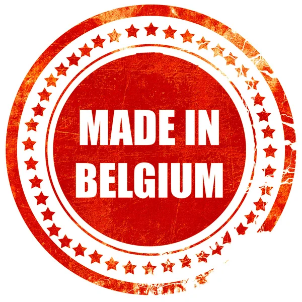 Hecho en belgio, sello de goma roja grunge en un fondo blanco sólido — Foto de Stock