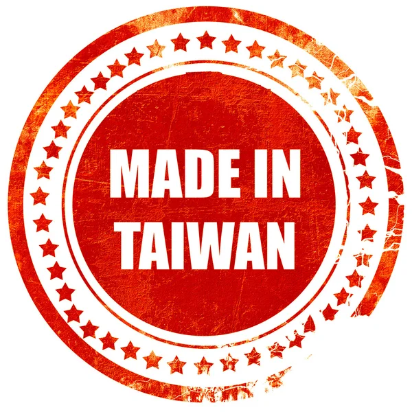 Gemaakt in Taiwan, grunge rode rubber stempel op een effen witte blauw — Stockfoto