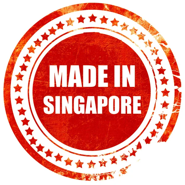 Vyroben v Singapuru, červené gumové razítko na pevné bílé zadní — Stock fotografie