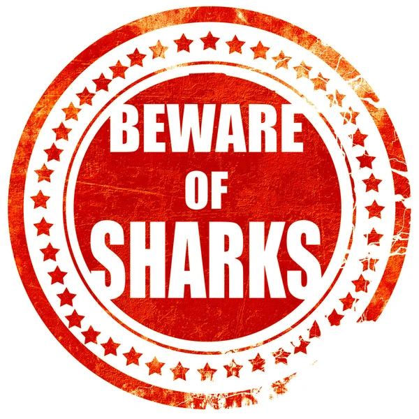 Beware of sharks sign, grunge red rubber stamp on a solid white — Stock Photo, Image