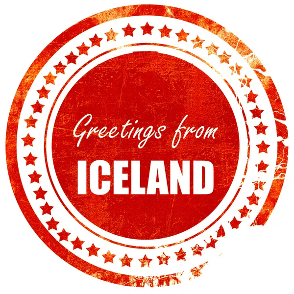 Saludos desde iceland, sello de goma roja grunge en un blanco sólido —  Fotos de Stock