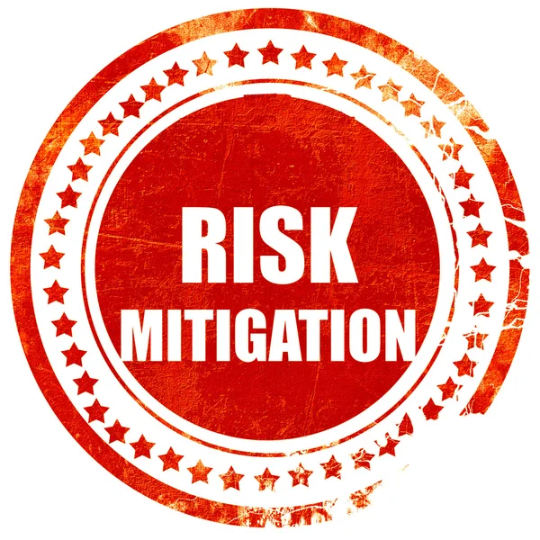 Risk mitigation sign, grunge red rubber stamp on a solid white b — Stock Photo, Image