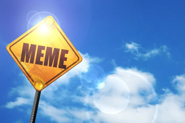 Yellow road sign with a blue sky and white clouds: meme — Stock Photo, Image