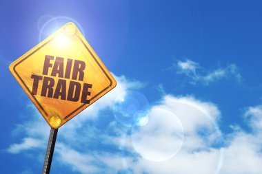 Sarı mavi bir gökyüzü ve beyaz bulutlar yol işaretiyle: adil ticaret